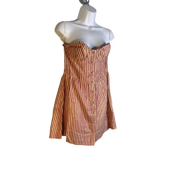 Tularosa Womens Drew Pink Gold Metallic Stripe Button Sleeveless Dress Medium - Picture 3 of 9